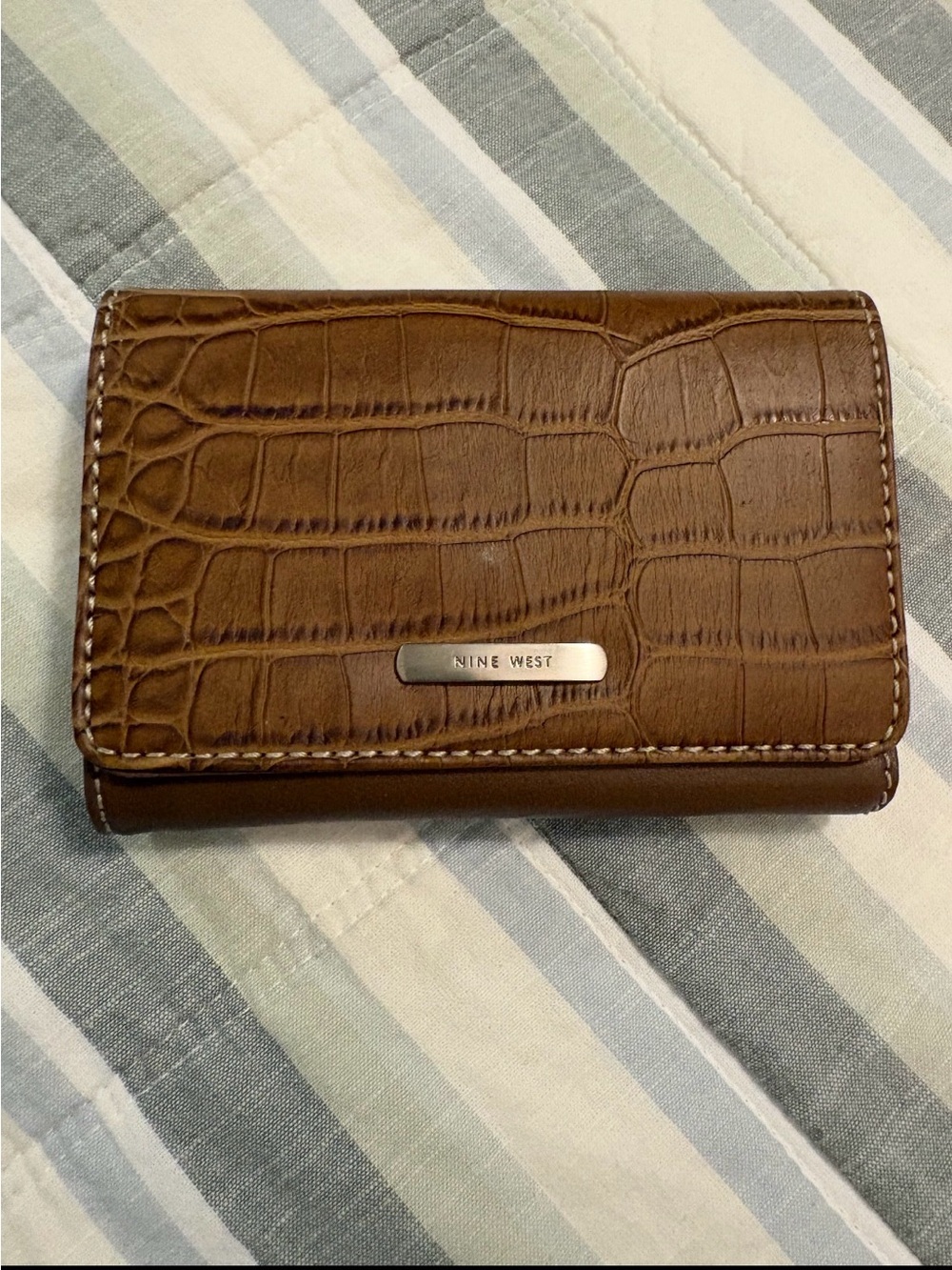 Nine West Brown Croc-Embossed Fold Wallet